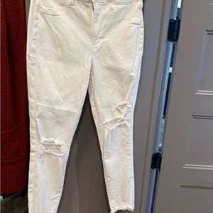 American Eagle Outfitters White Distressed Ankle Jeans